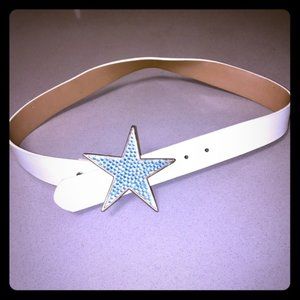 White Belt with Blue Rhinestone Star Buckle